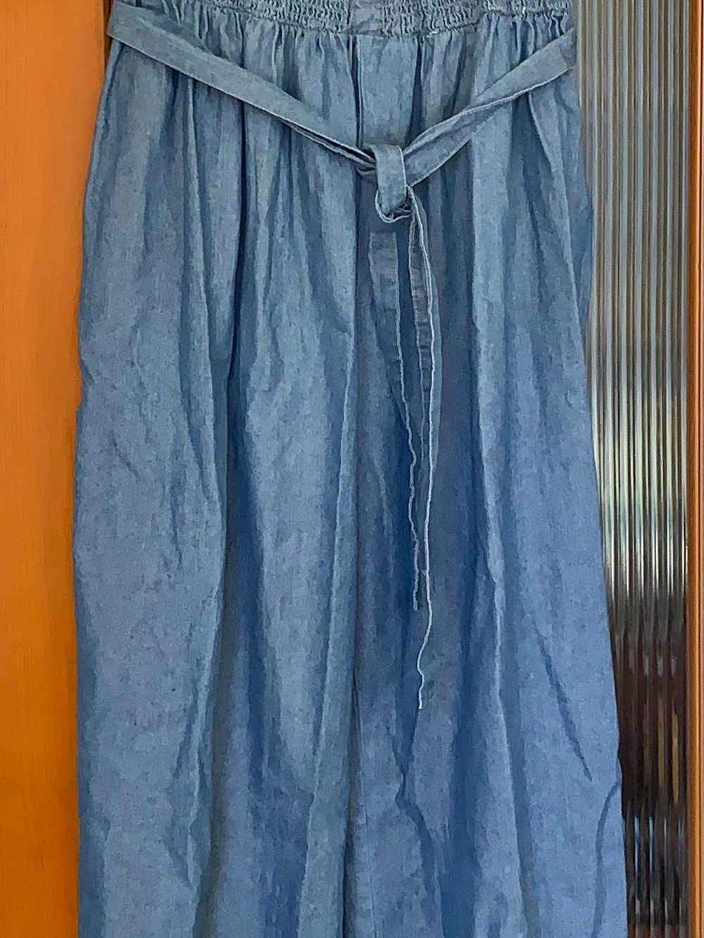 Blue Tie-Waist Wide Leg Capris Halter Jumpsuit